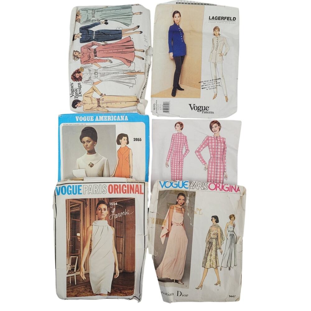 Vintage Vogue 70s 80s 90s Sewing Patterns Lot of 6 Glam Office Siren Cottagecore